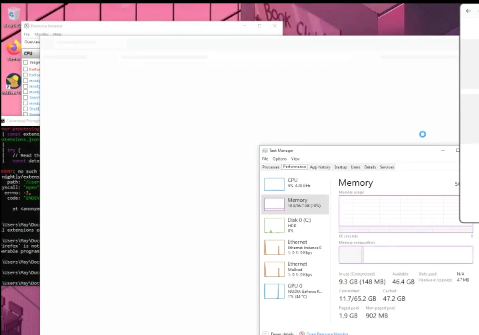 Firefox skeleton. Only 10 GiB of memory is being used.