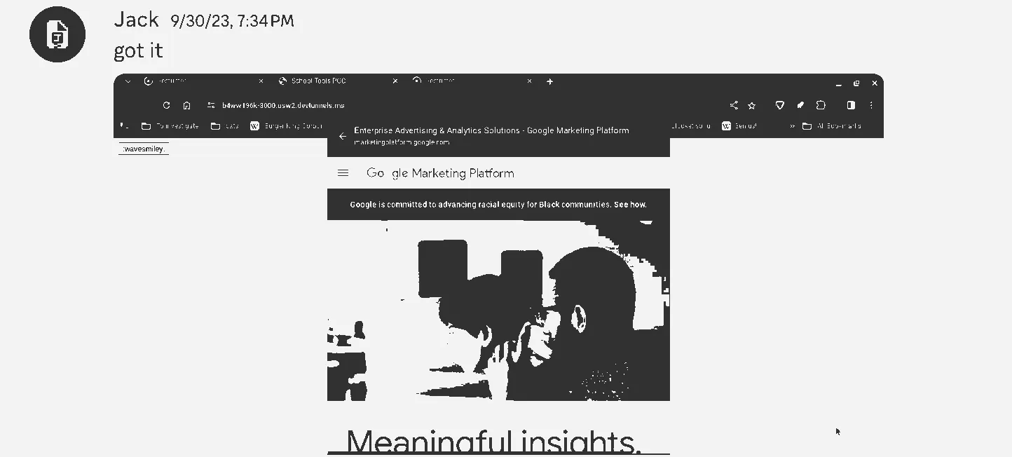 Jack: got it (marketingplatform.google.com open inside a popup on Chrome OS)