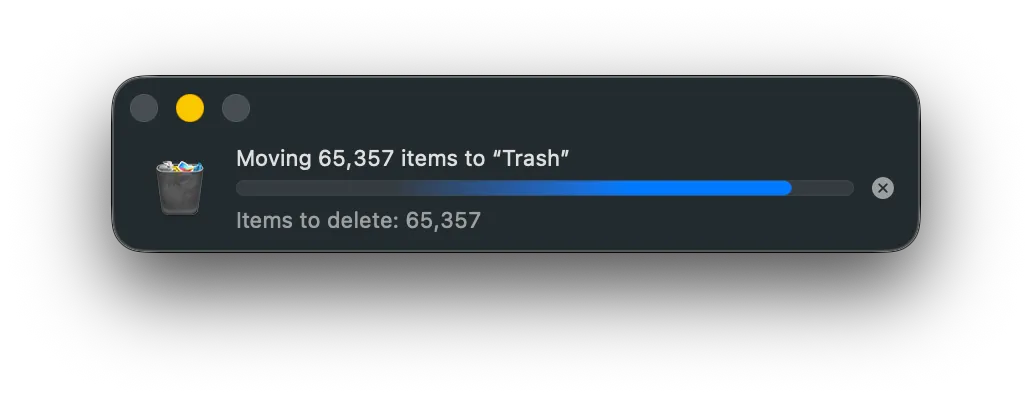 Moving 63,357 items to Trash